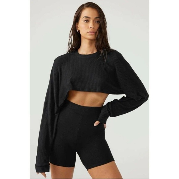 Joah Brown Tops - SOLD Joah Brown Slouchy Crop Pullover Rib Black Sweater Knit